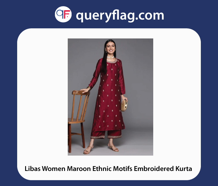 Libas-Women-Maroon-Ethnic-Motifs-Embroidered-Kurta-rakhi-gift-for-sister-idea