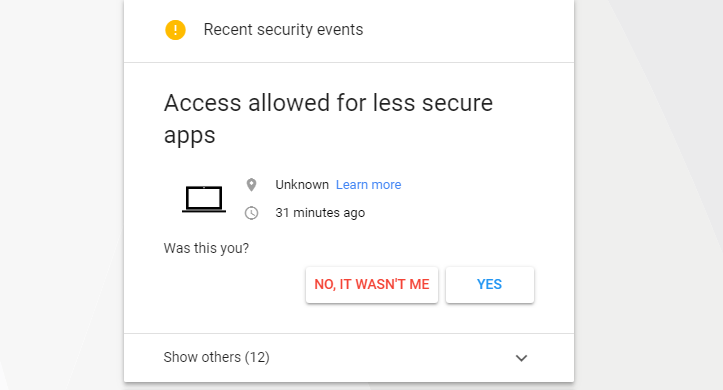 enable yes for unknown devices in google acount 