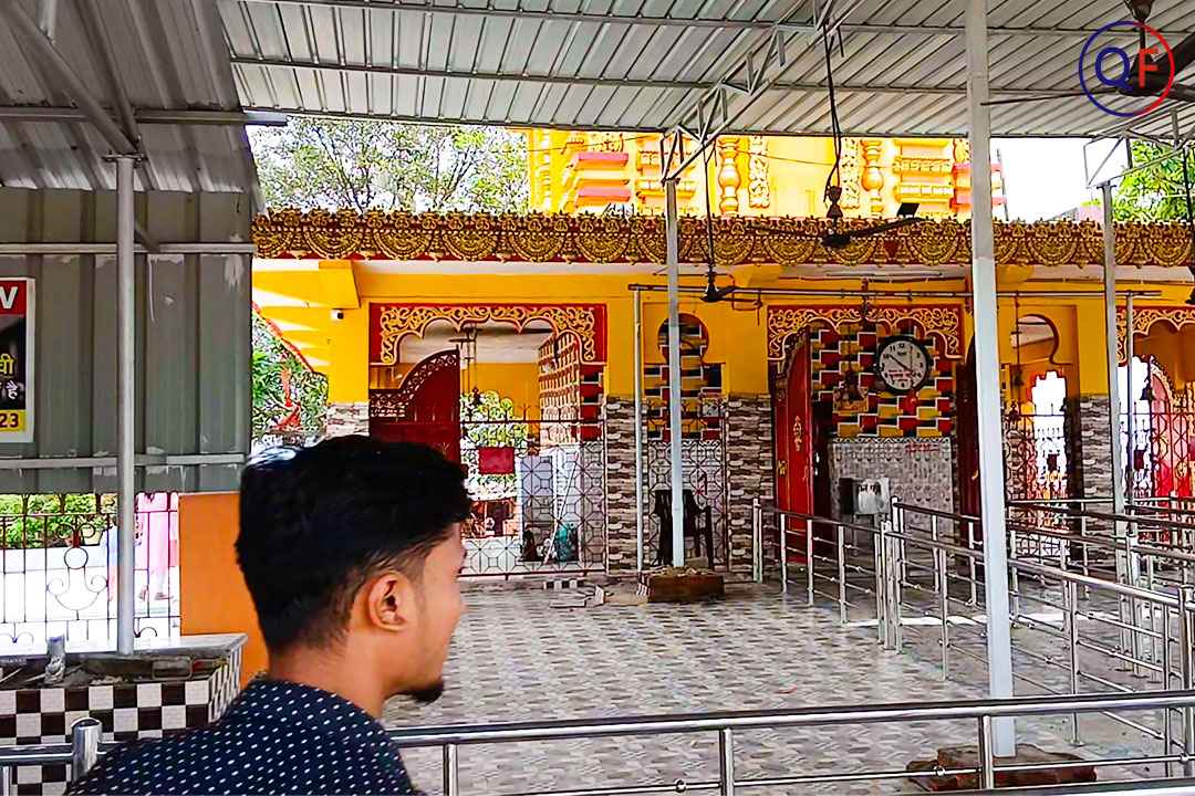 Steel fencing outside the temple