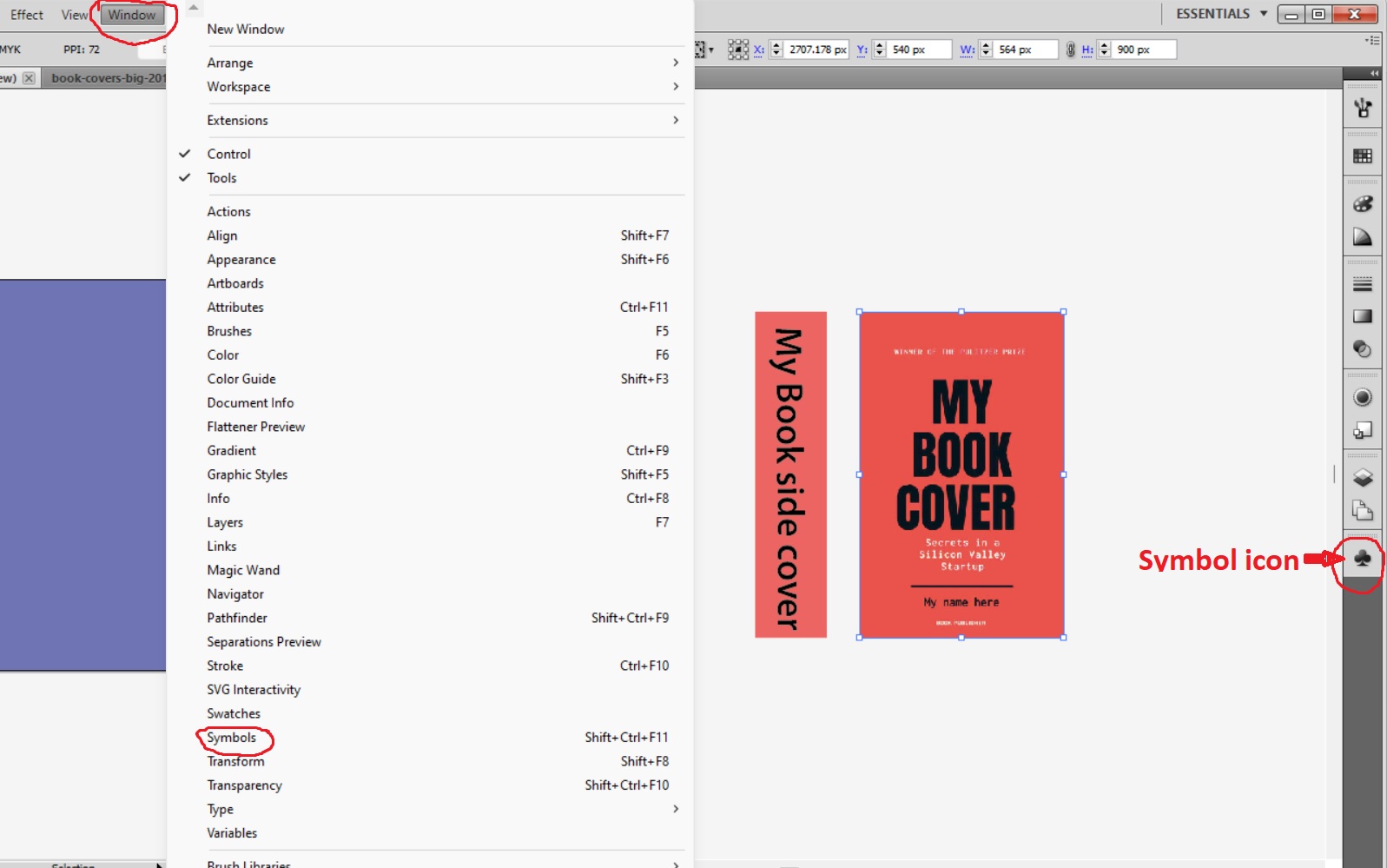 open symbols window in illustrator