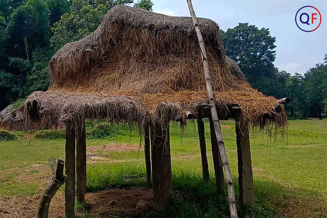 thatched-roof hut near karra